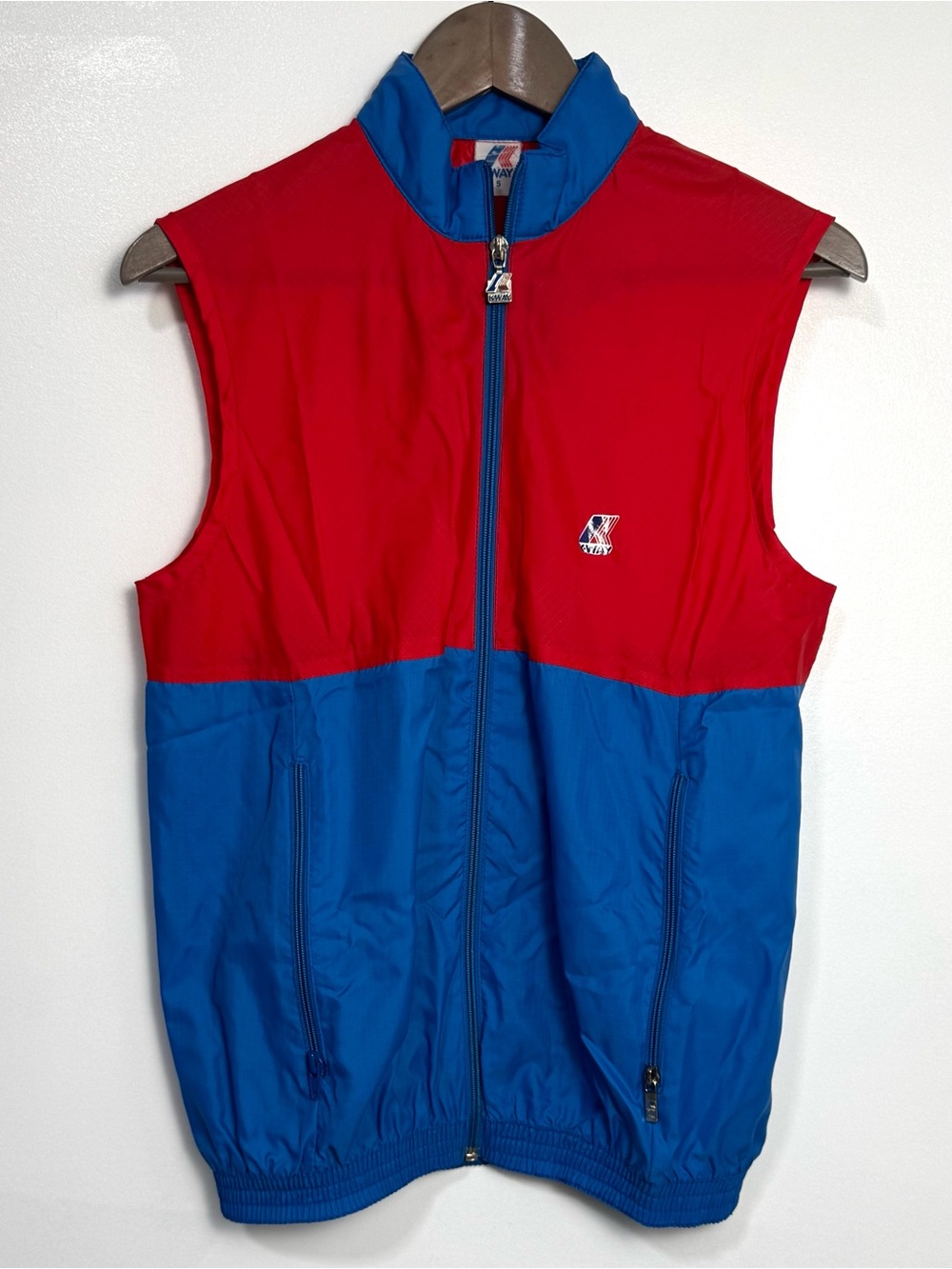 Vintage K-Way Colourblock Windbreaker Rain Vest Convertible Fanny Pack Red Blue